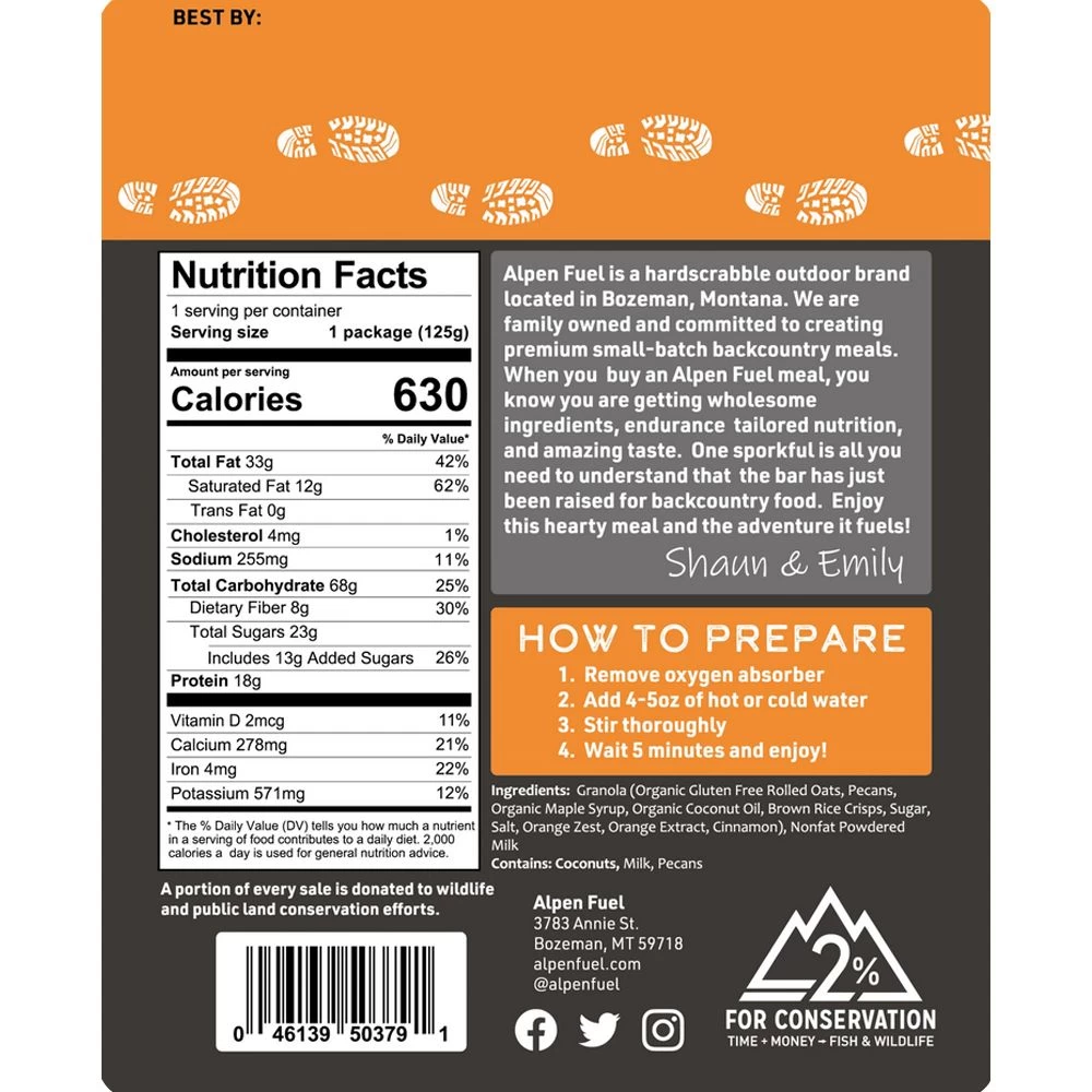 Alpen Fuel Orange Pecan Granola Breakfast Backpacking Meal 4 Alpen Fuel Orange Pecan Granola Breakfast Backpacking Meal - Image 2