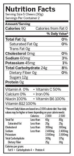 PROBAR Bolt Berry Blast Organic Energy Chews - 12-Pack -Wilderness Adventure probar bolt berryblast nutritionpanel 1