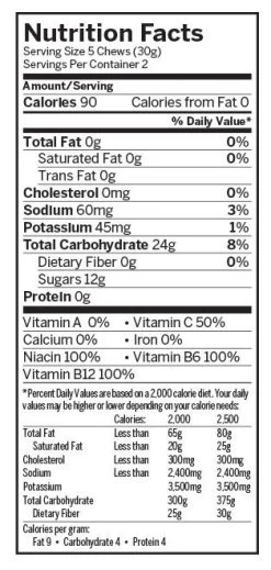 PROBAR Bolt Raspberry Organic Energy Chews - 12-Pack -Wilderness Adventure probar bolt raspberry nutritionpanel 1